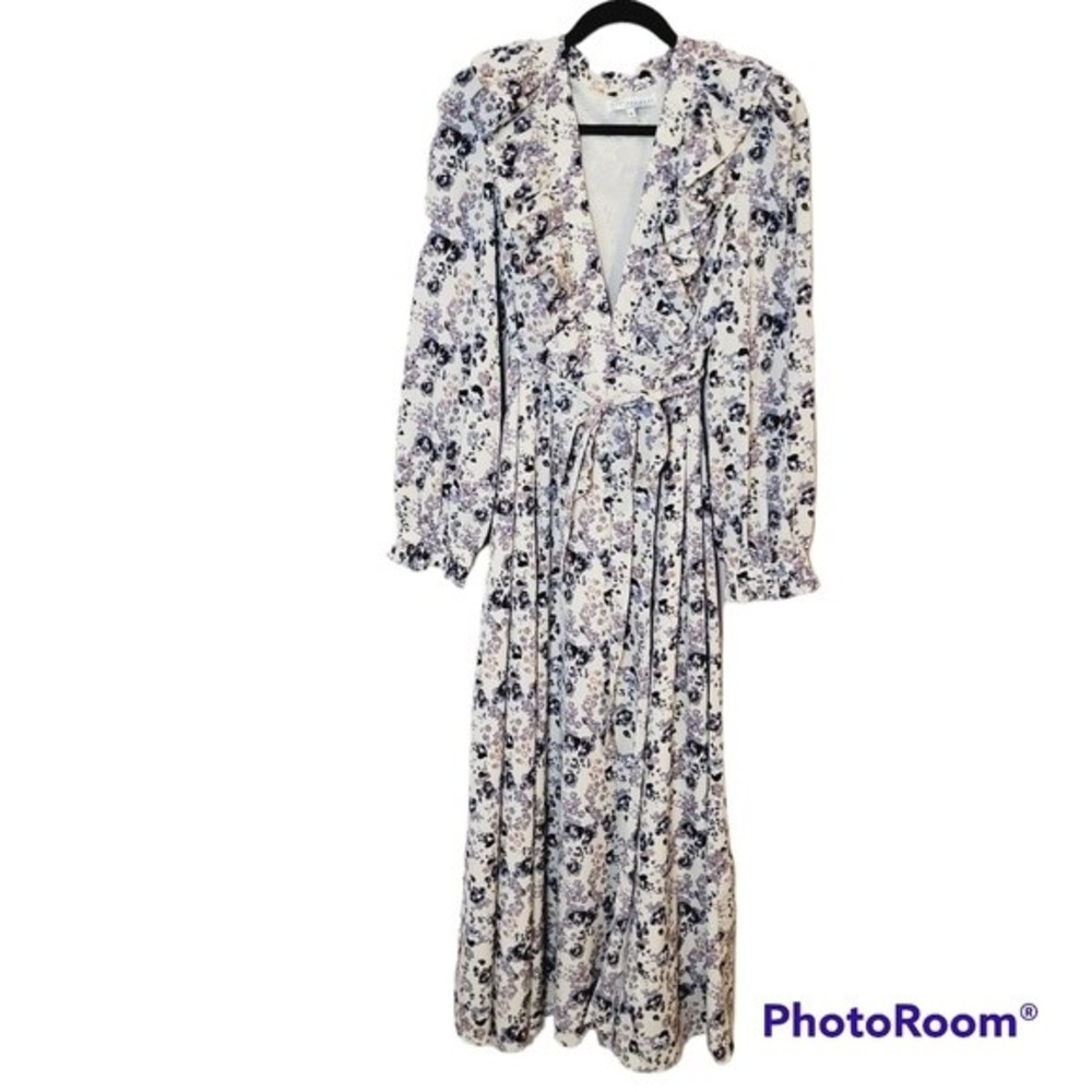 Endless Rose Botique White Purple Floral Wrap Long Sleeve Maxi Dress